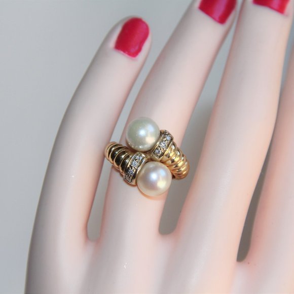 Whitehall 14k Gold Pearls and Diamonds Ring - Picture 2 of 13